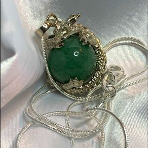 Green Aventurine and Silver dragon ball necklace.